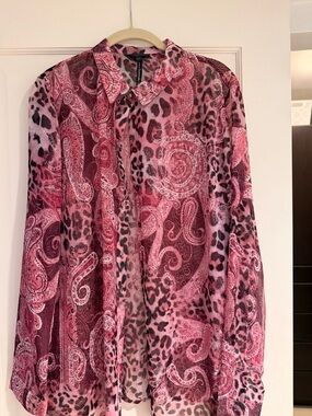 Guess Pink Paisley & Leopard Print Button-Up Blouse